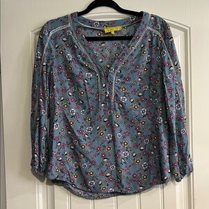 Ezra Floral Blouse in Blue with Pink Highlights